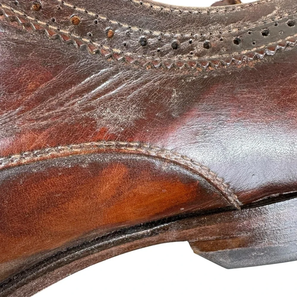 Zelli Chestnut Brown Calfskin‎ Leather Split Toe Oxford Lace Up Dress Shoes 10M